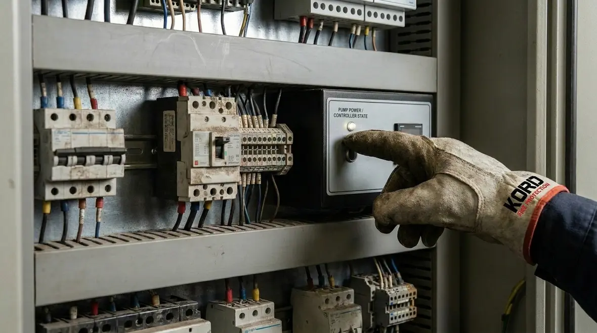 Technician reviewing standpipe electrical monitoring status