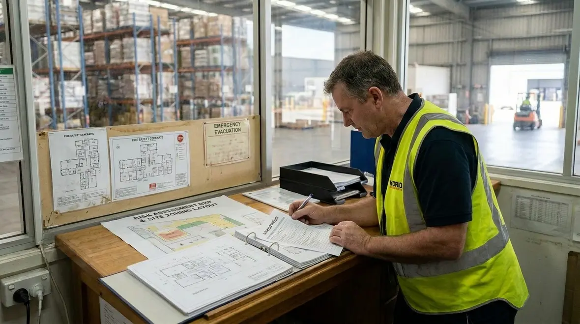 Risk mapping and hazard review for warehouse fire protection systems