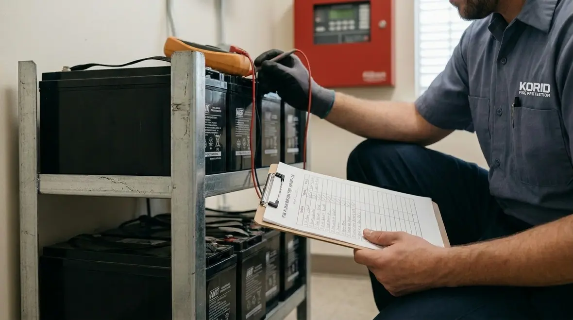 Testing and maintenance of backup power for commercial fire alarm systems