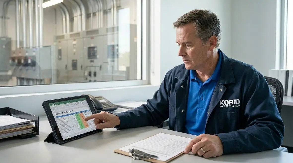 Inspection of switchboard components during a commercial electrical health review
