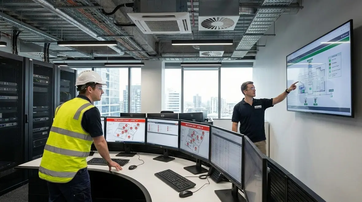 Integrated commercial fire alarm display in a building management system