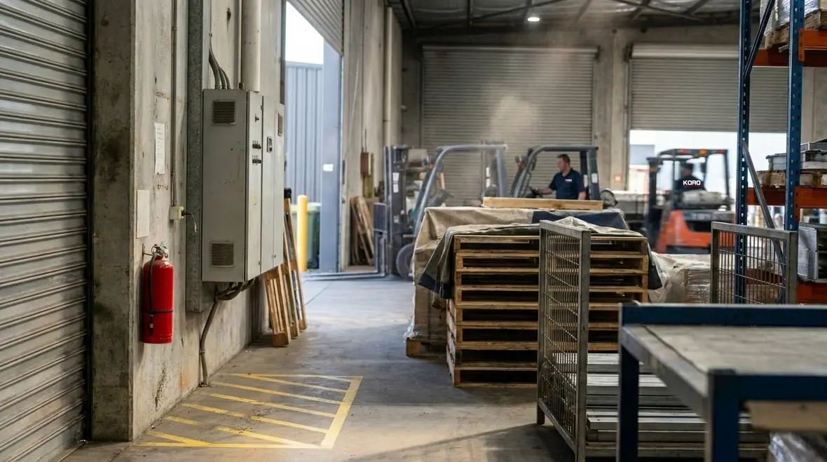 Fire extinguisher placement strategy near warehouse access routes