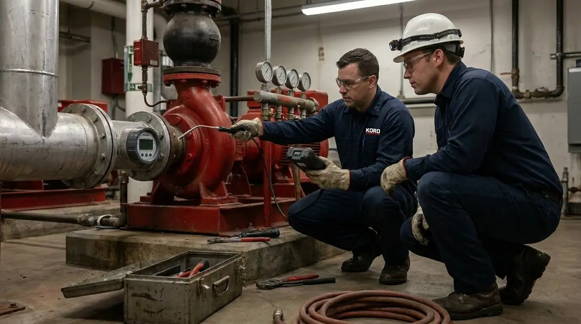 Commercial fire pump maintenance inspection of valves controls and gauges