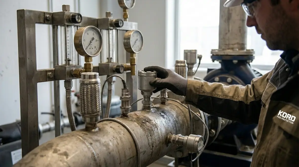 Fire pump room monitoring pressure flow vibration and electrical performance indicators