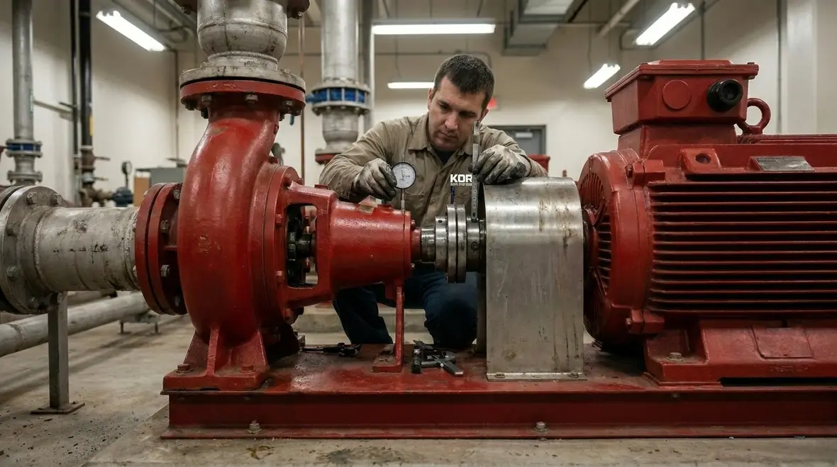 Commercial fire pump components showing early wear inspection points