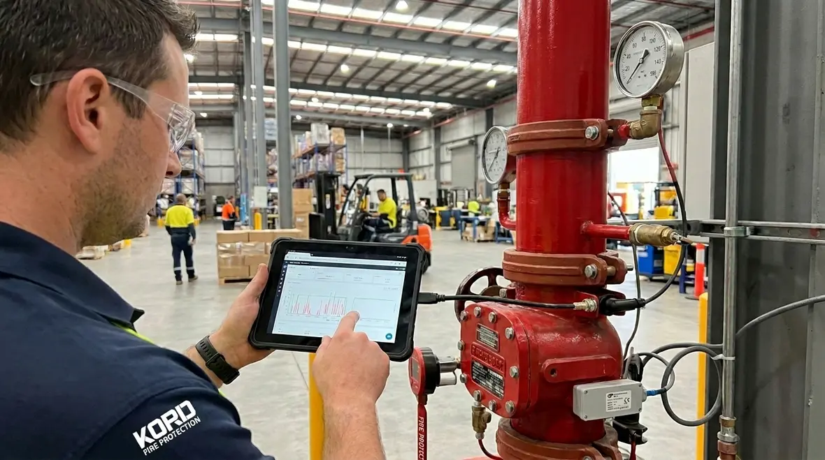 Commercial fire sprinkler automation with automated monitoring