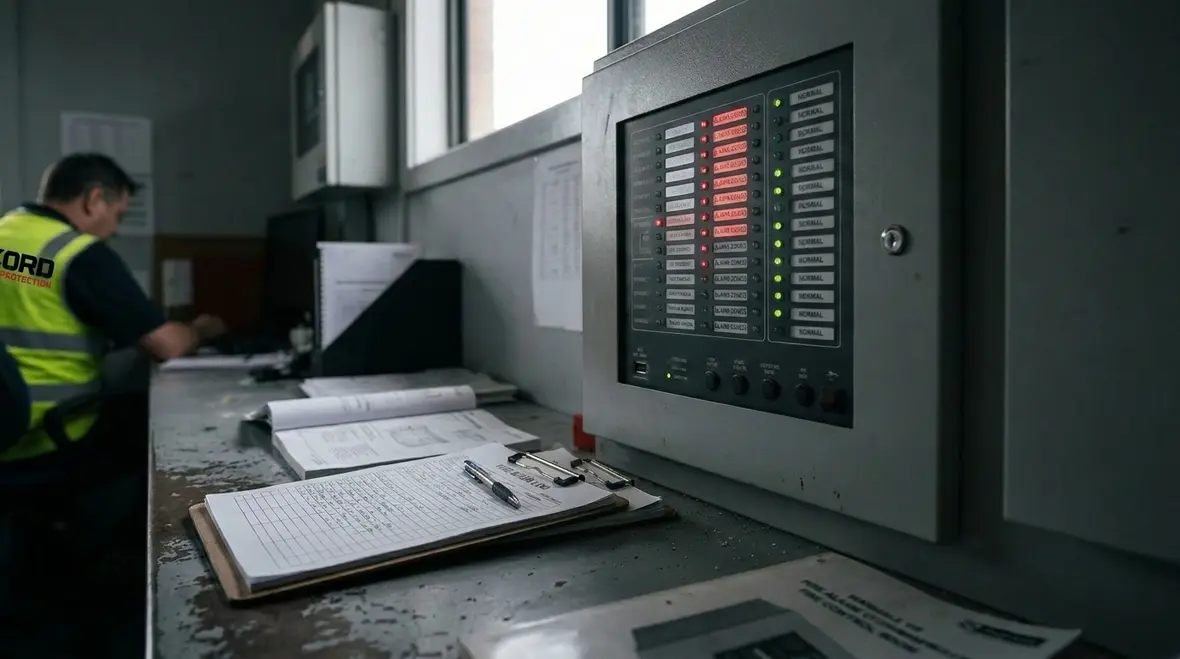 Commercial fire sprinkler monitoring dashboard and system overview