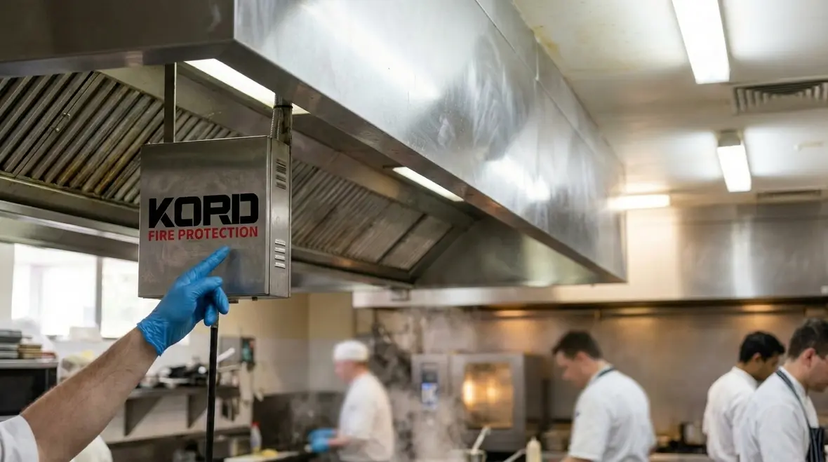 Commercial kitchen suppression nozzles above cooking equipment in Australia