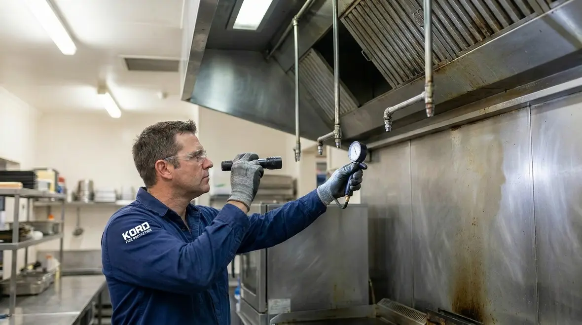 Restaurant kitchen hood fire suppression inspection and safety checks