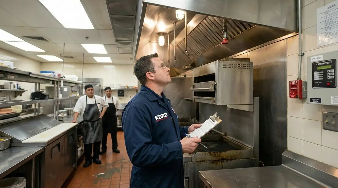 Commercial kitchen suppression system components protecting hood and duct areas