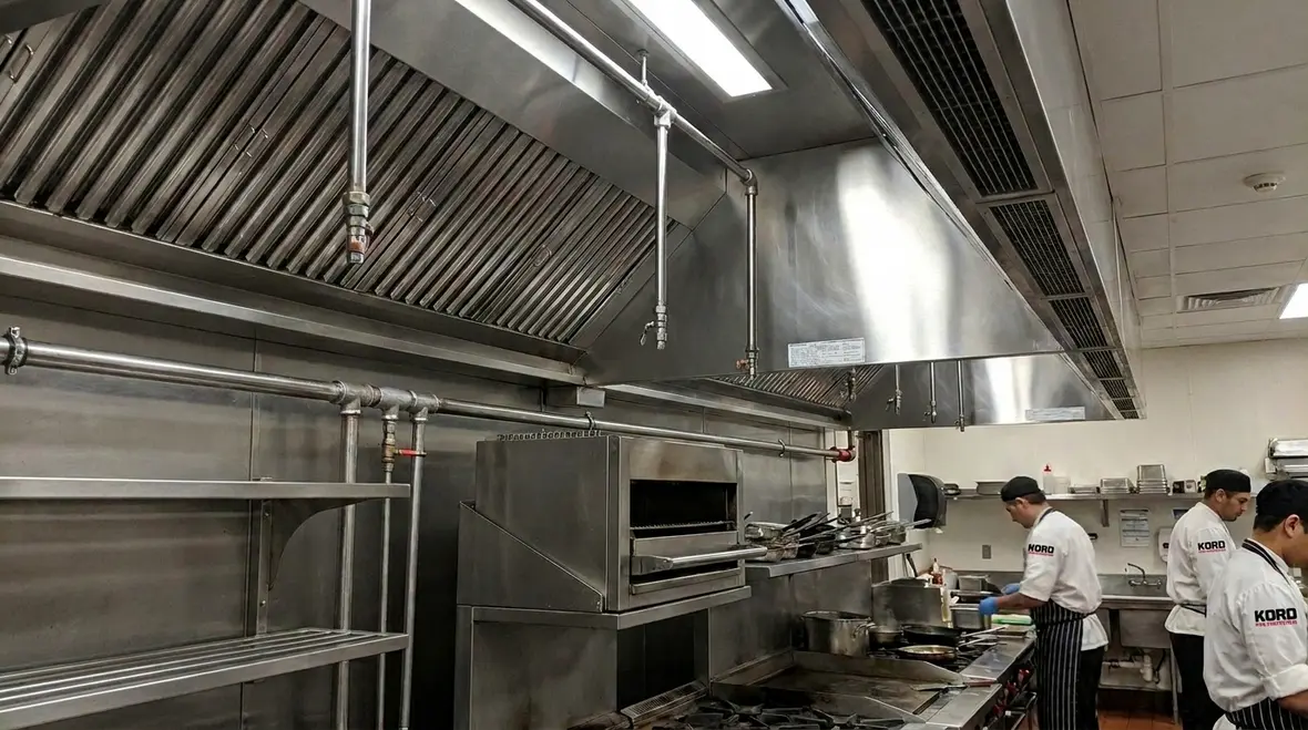 Commercial kitchen fire suppression systems in a professional kitchen