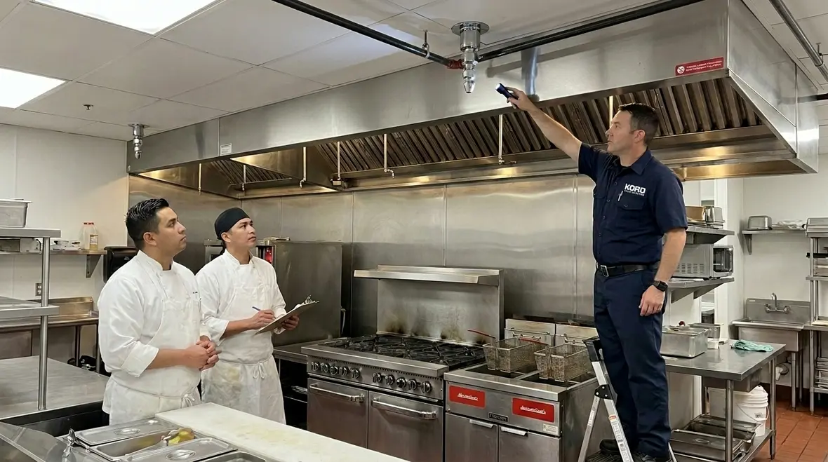 Commercial kitchen fire suppression system protecting a busy Australian kitchen