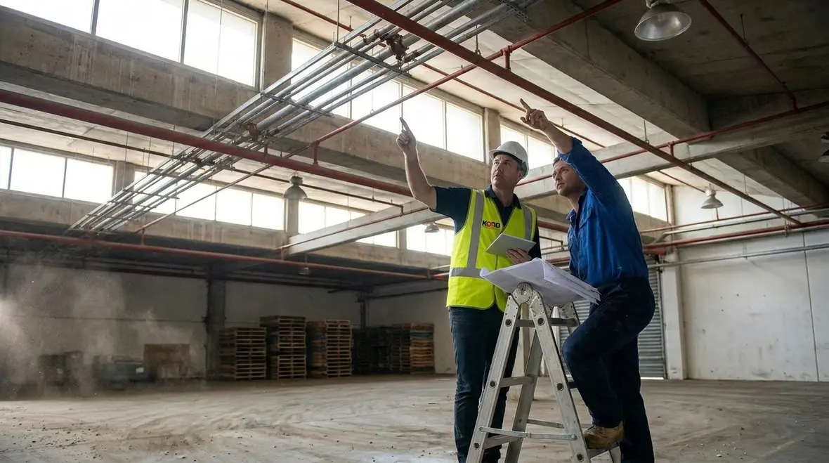 Specialty commercial ceiling with sprinkler head layout planning