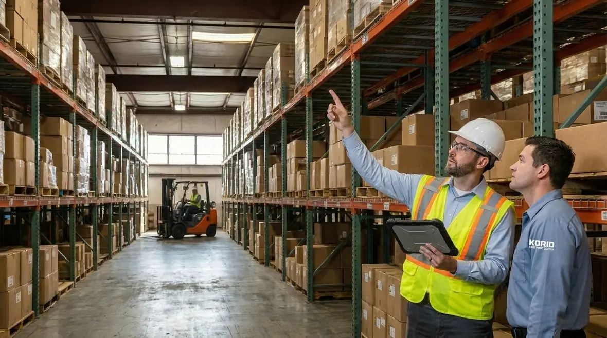 Commercial sprinkler heads coordinated around ducts beams and lighting
