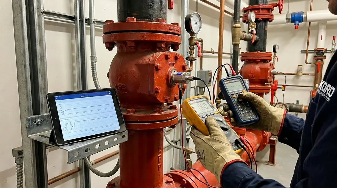 Commercial standpipe system pressure sensor calibration in a plant room