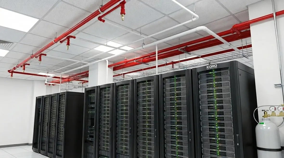 Data center fire mitigation with server racks and clean agent protection