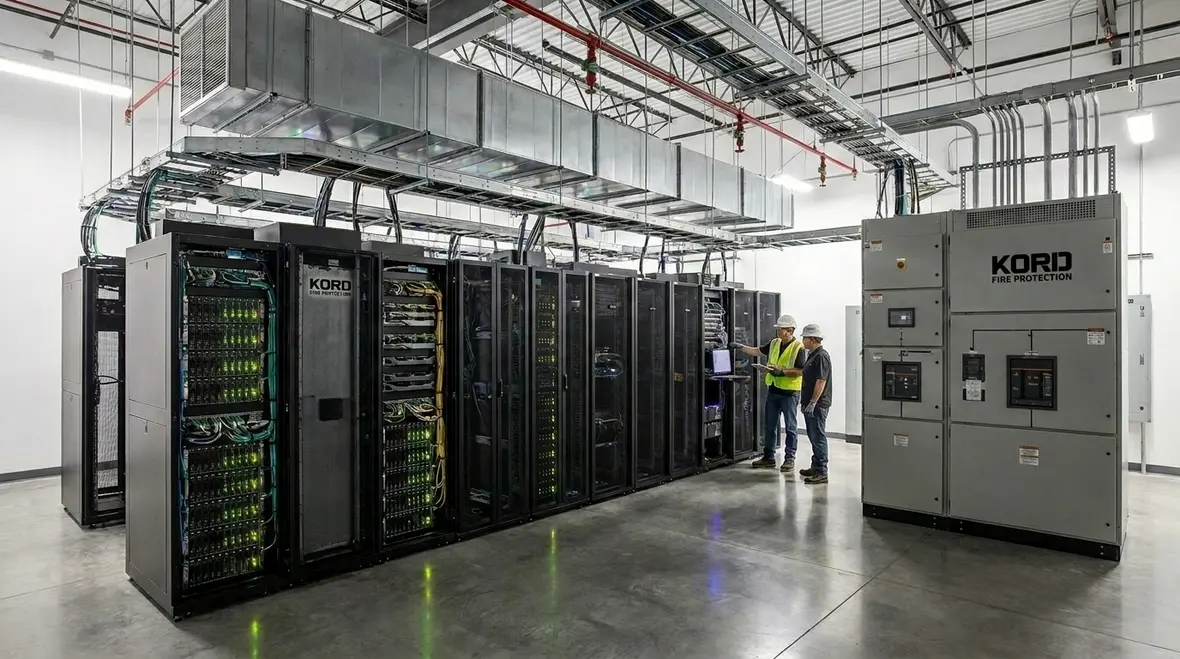 Data center power cooling efficiency with fire protection