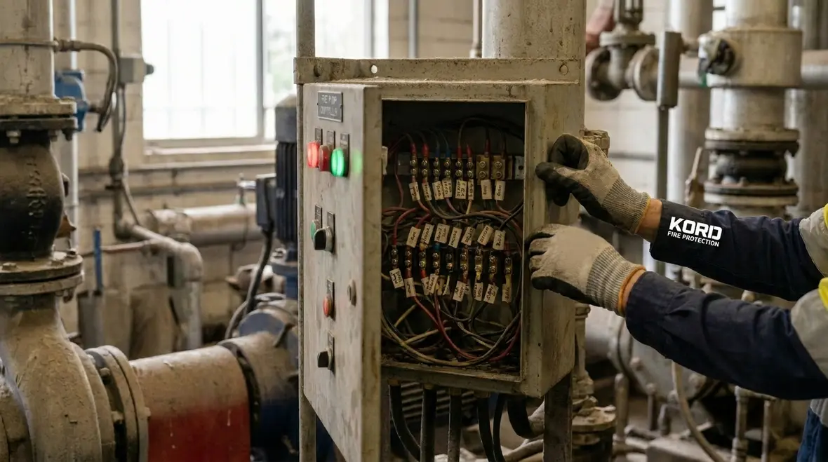 Electric fire pump controller panel in an industrial facility