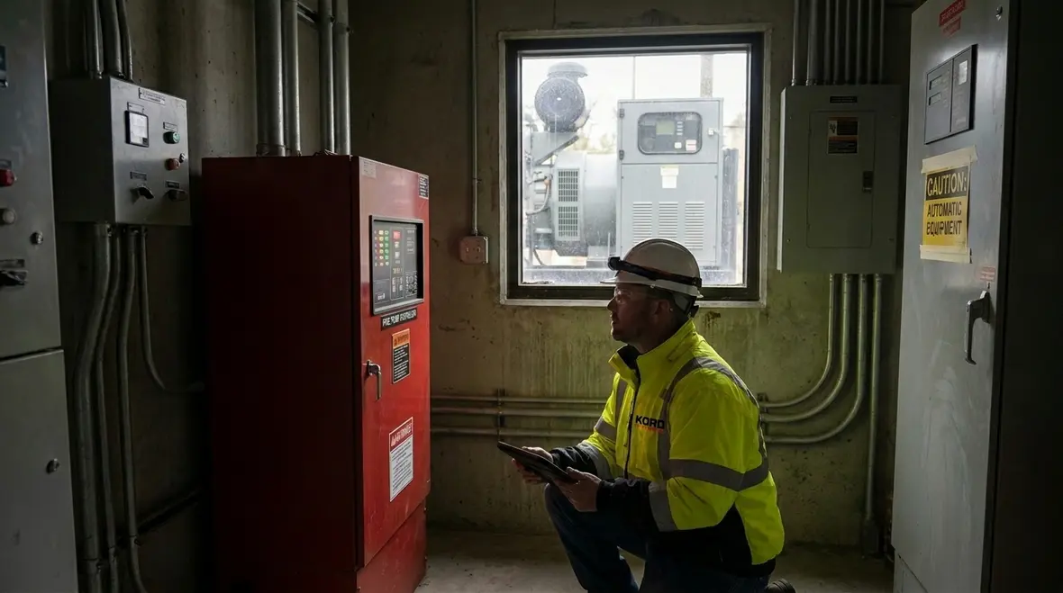 Emergency power setup supporting fire pumps during an outage
