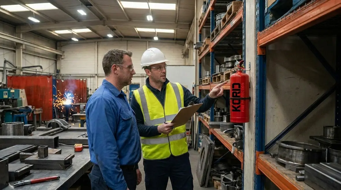 Warehouse extinguisher placement along practical worker travel routes
