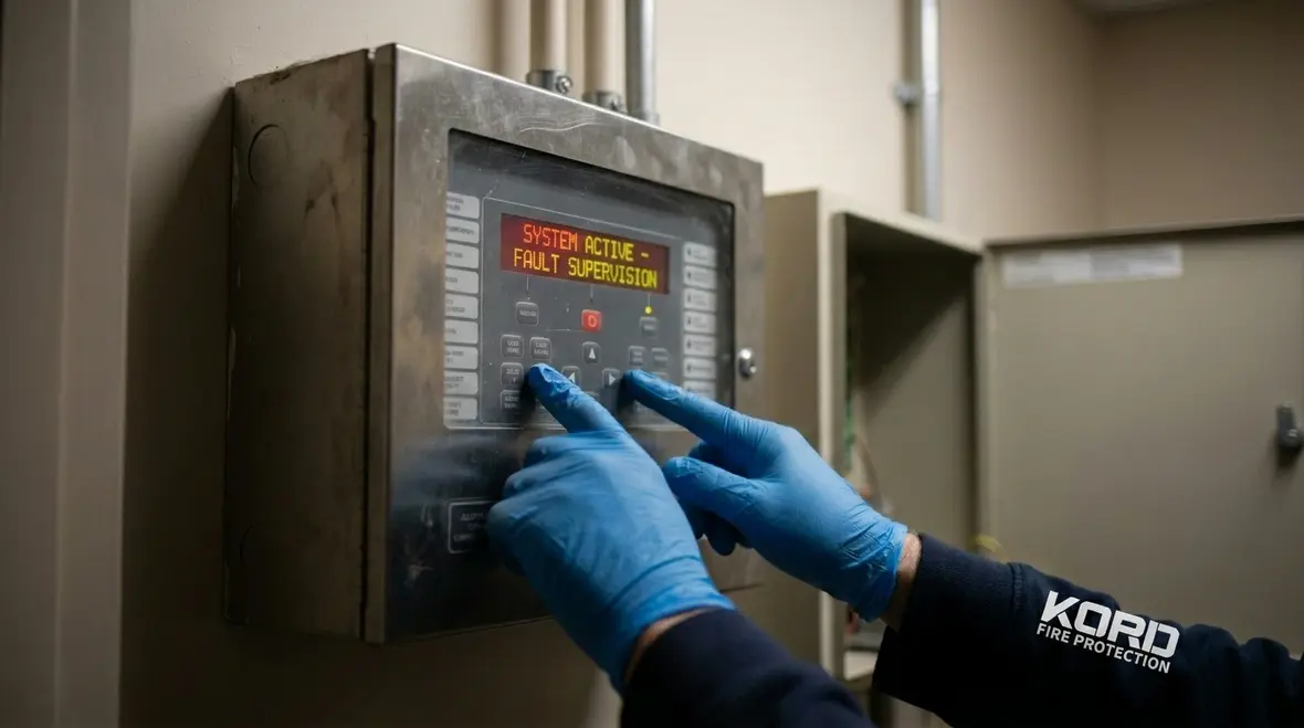 Fire alarm control panel backup power components in a commercial facility