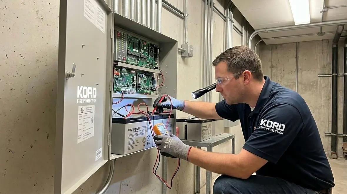 Fire alarm system battery maintenance control panel