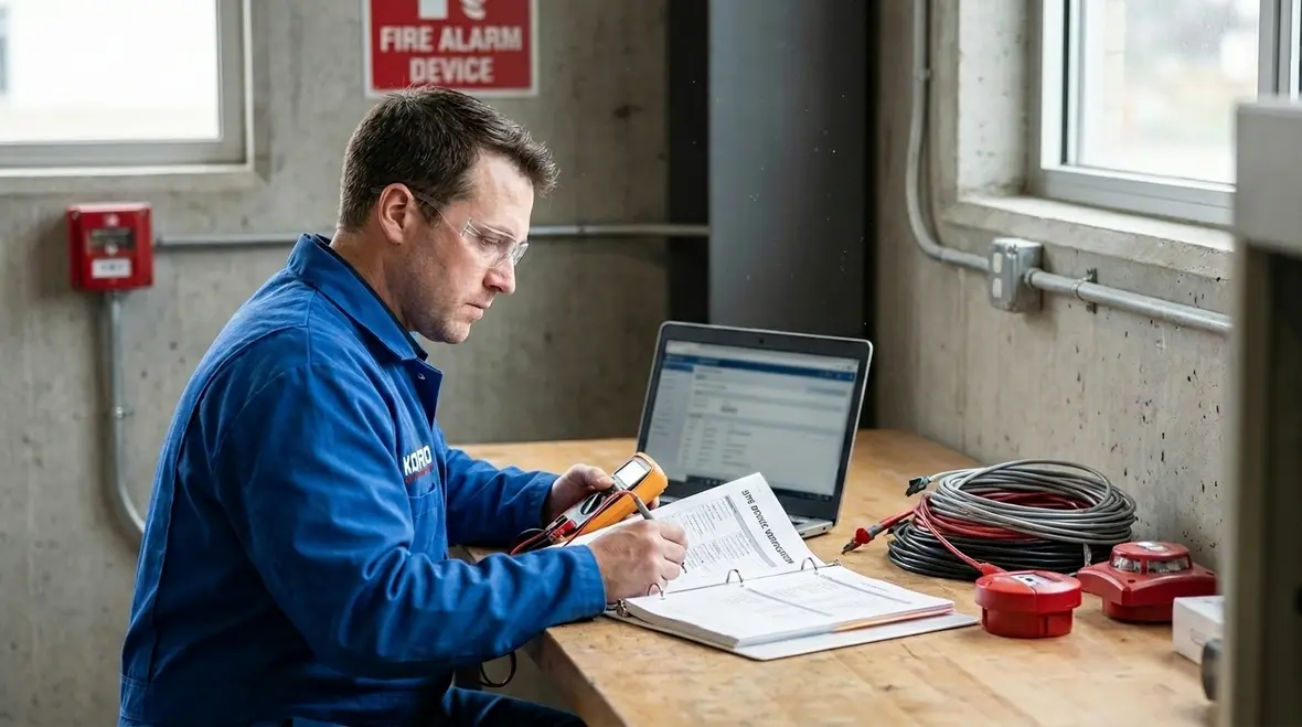Testing fire alarm wiring integrity and device terminations during maintenance