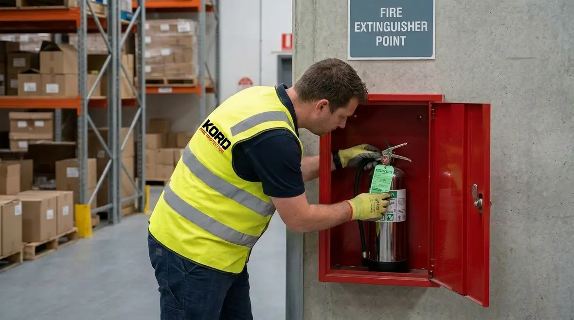 Extinguisher spacing and travel distance planning in a commercial site