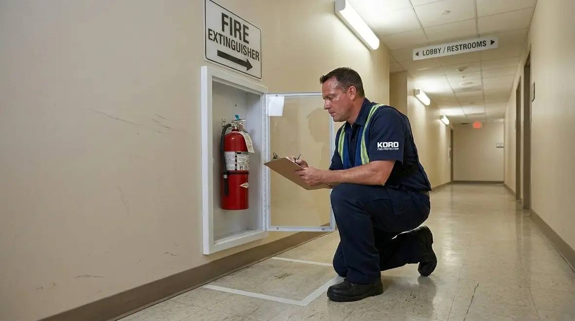 Fire extinguisher with clear signage and access