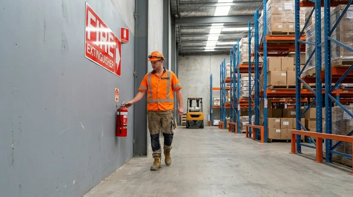 Fire extinguisher installed in a visible and accessible position inside a commercial facility
