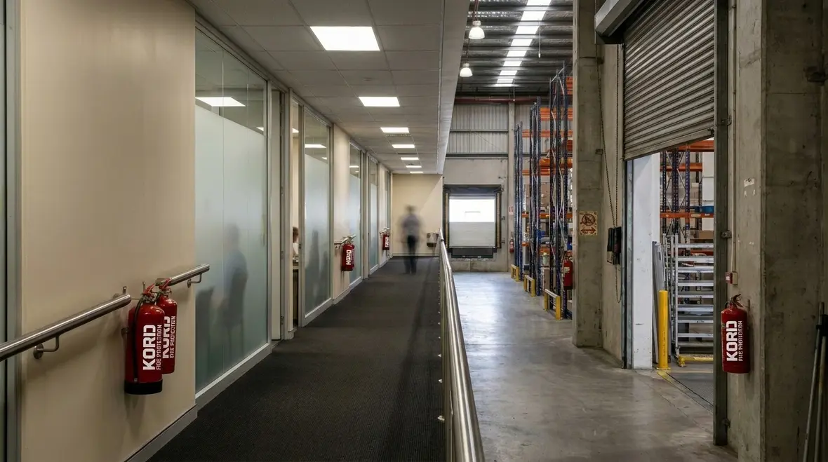 Hazard mapping and extinguisher placement planning across warehouse travel routes