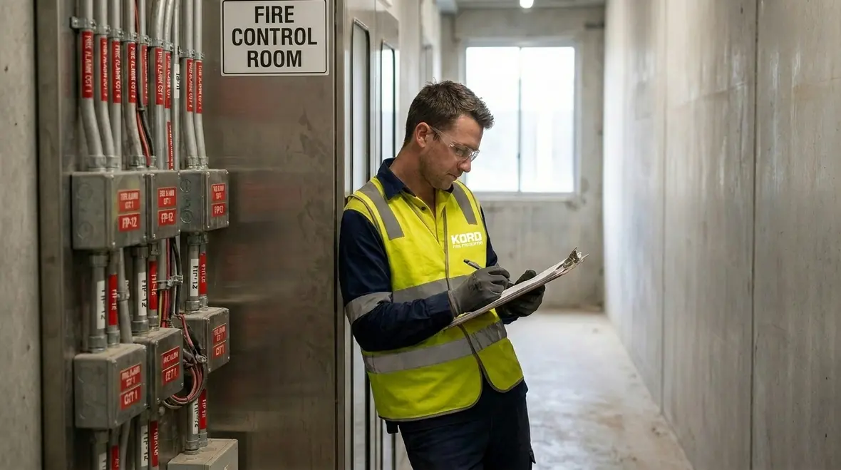 Technician supporting fire protection system uptime during maintenance