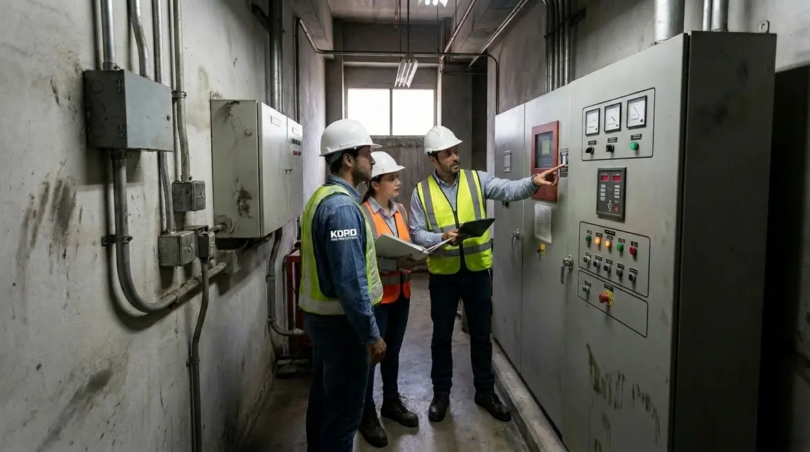 Upgraded fire pump control panel installation with modern interface and wiring