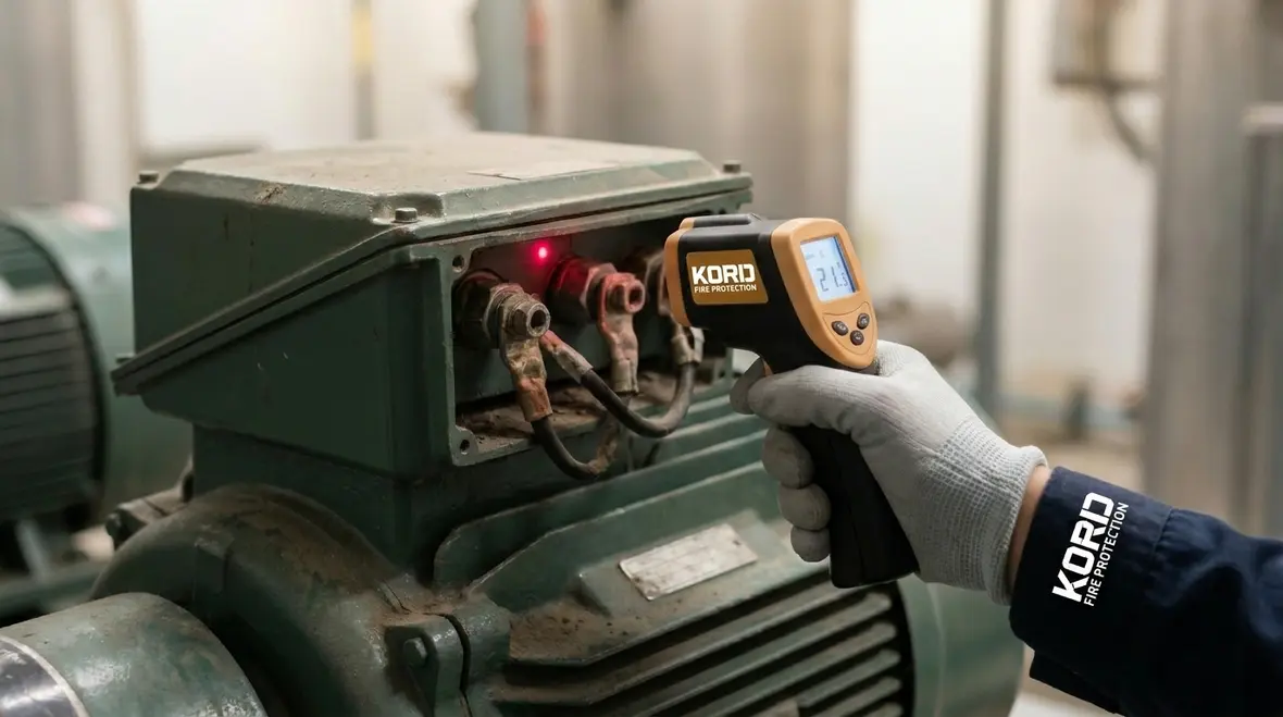 Thermal and vibration checks on a fire pump motor during testing