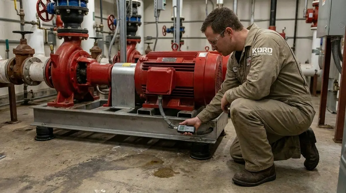 Fire pump motor alignment, coupling, and bearing inspection
