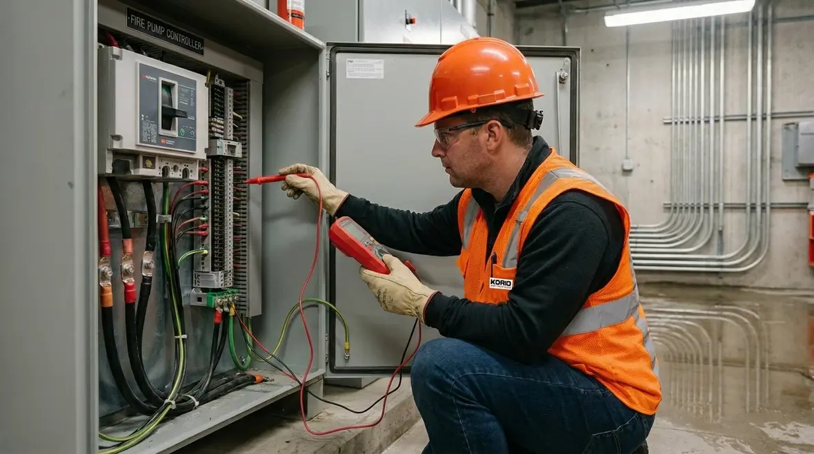 Fire pump motor controller panel and electrical protection devices