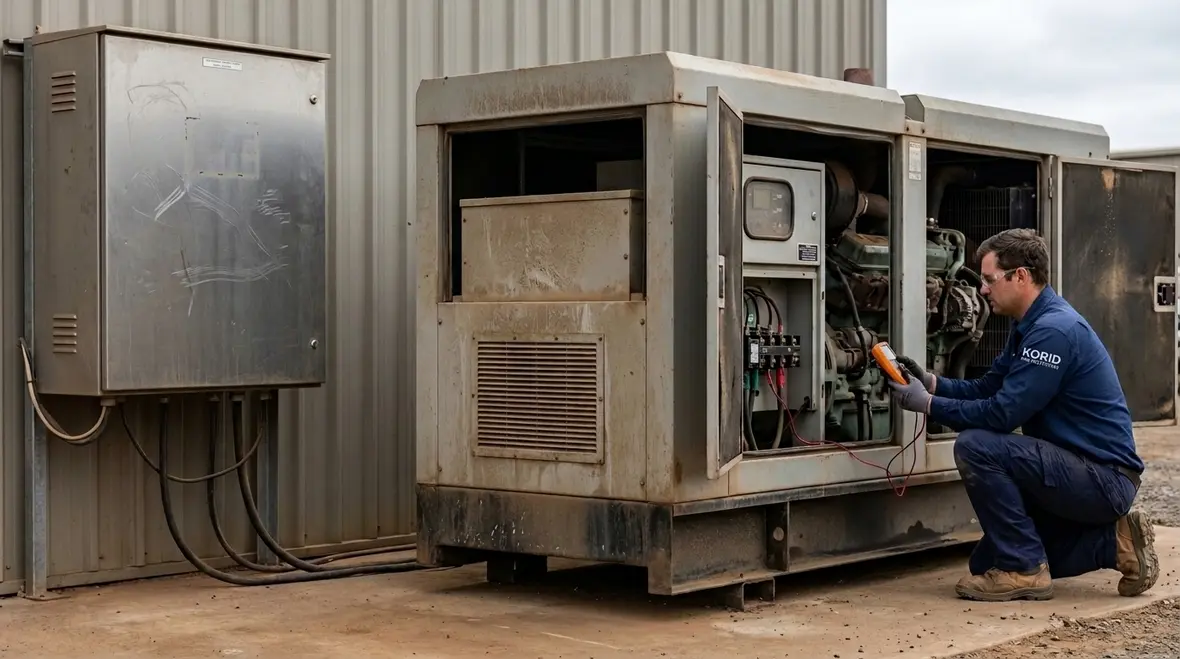 Technician reviewing fire pump electrical load and controls