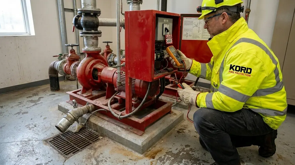 Clear access paths, signage, and housekeeping inside a fire pump room