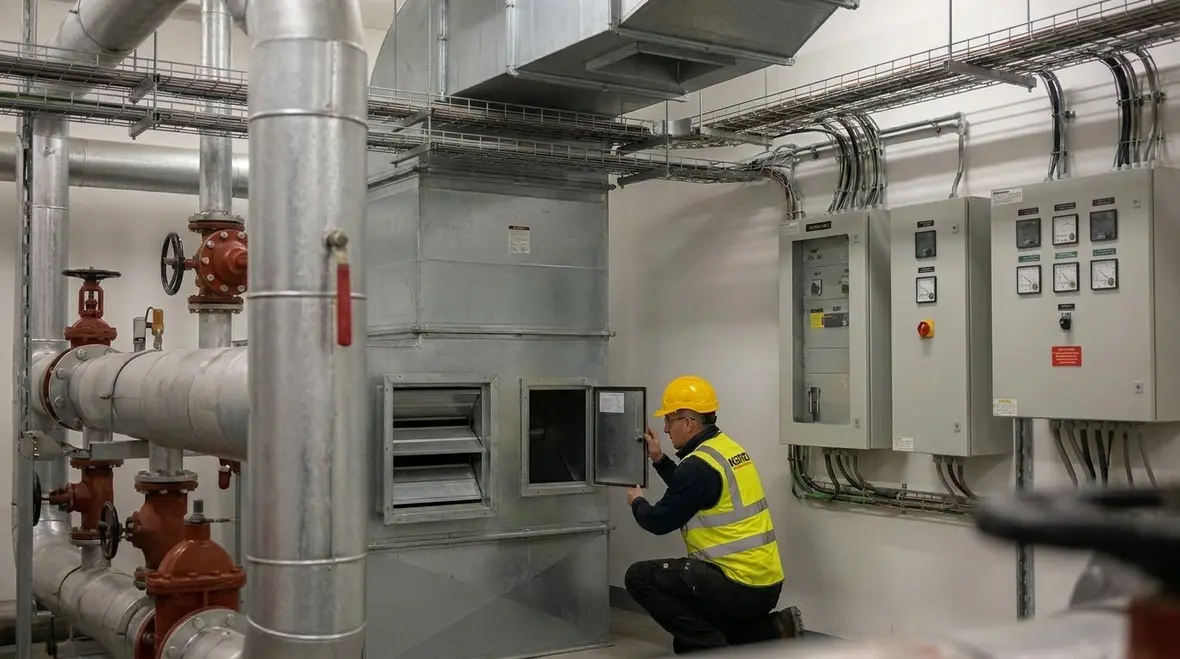 Fire pump room ventilation ducts and equipment layout