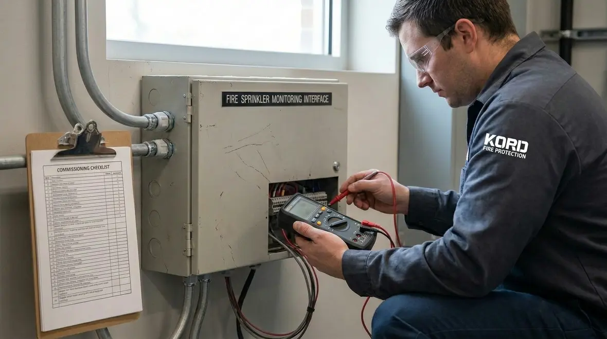 Fire sprinkler signal routing and monitoring path testing for reduced false trouble signals
