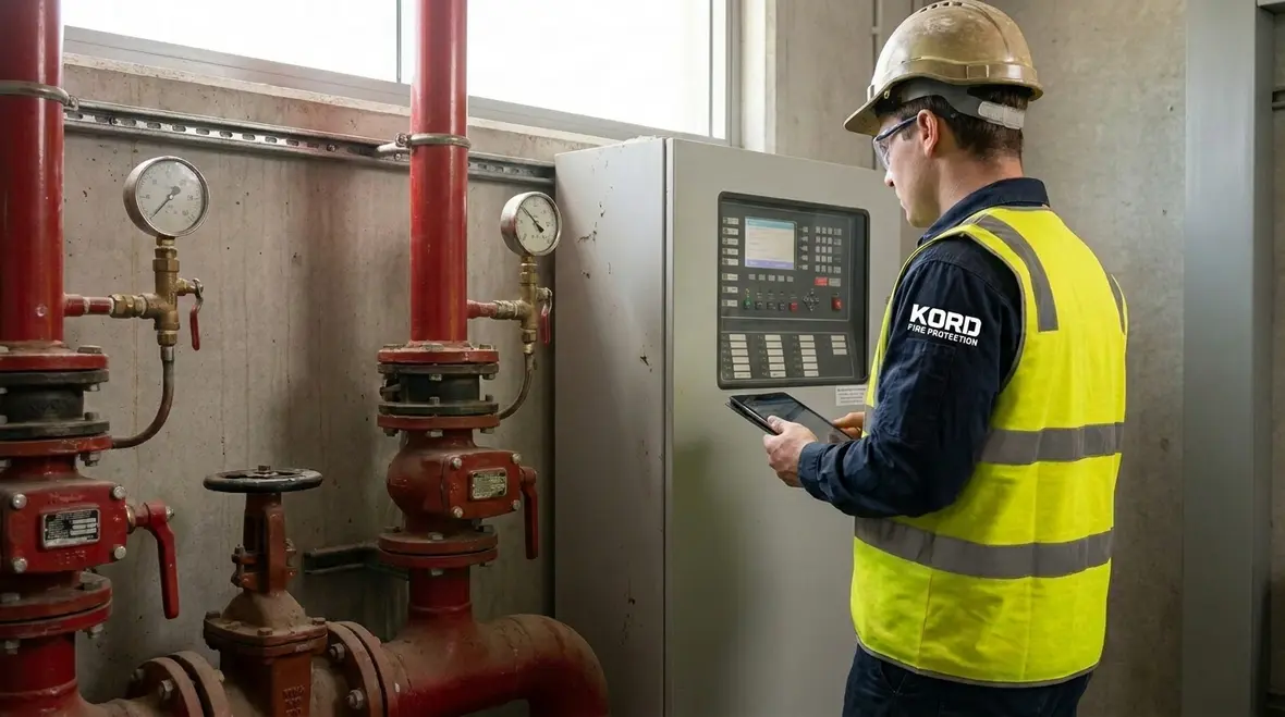 Commercial fire sprinkler flow switch inspection