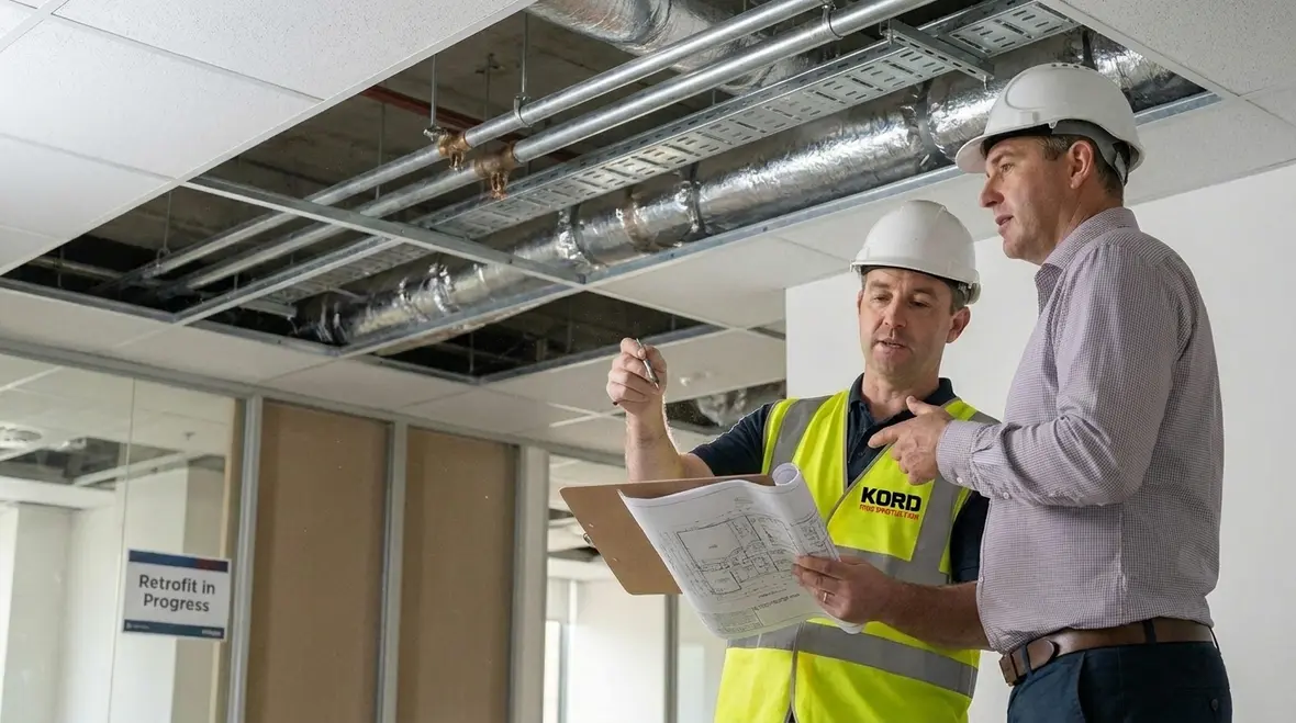 Commercial fire sprinkler retrofit layout and design coordination