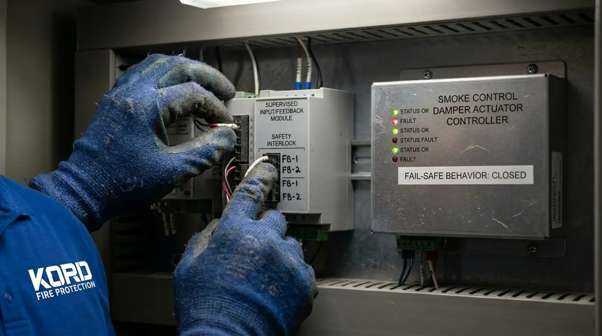 Commissioning and testing of fire sprinkler system electrical interlocks