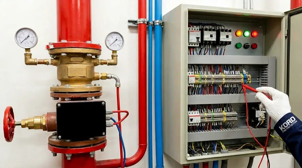 Fire sprinkler system electrical interlocks for coordination