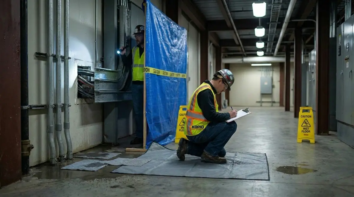Pre job planning for fire sprinkler water damage prevention near electrical equipment