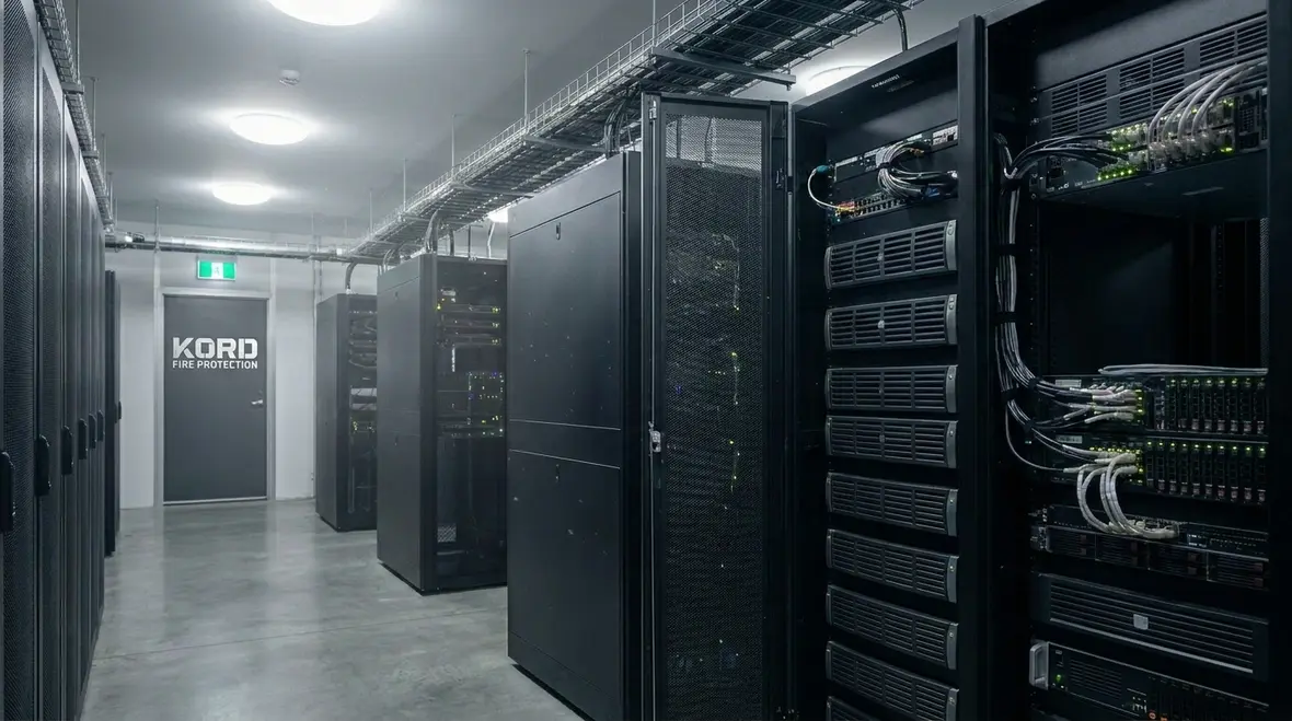 Clean agent fire suppression equipment installed in a server room
