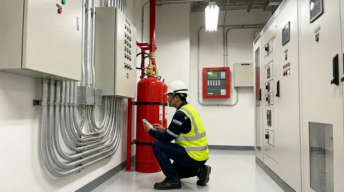 Fire suppression system integration with electrical controls in a commercial facility