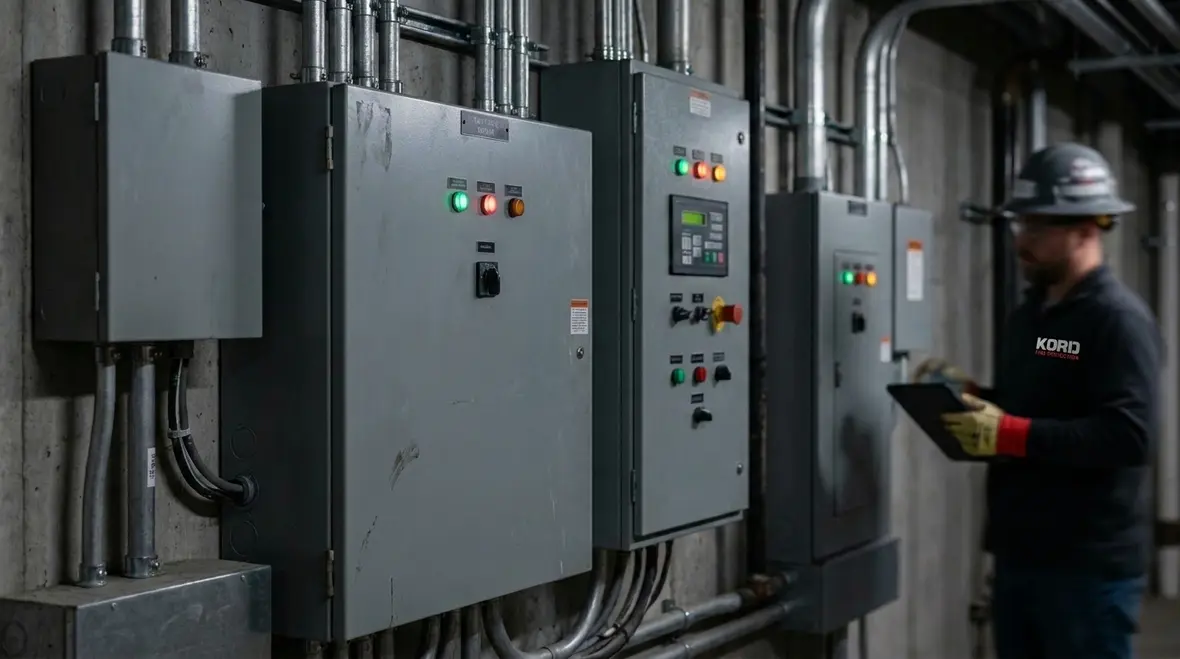 Power control and fire water logic coordination in a high-rise building