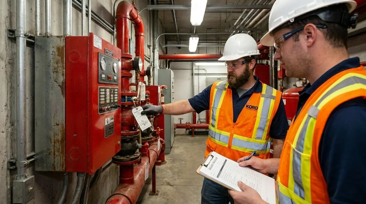 Fire suppression inspection and testing records being reviewed for compliance