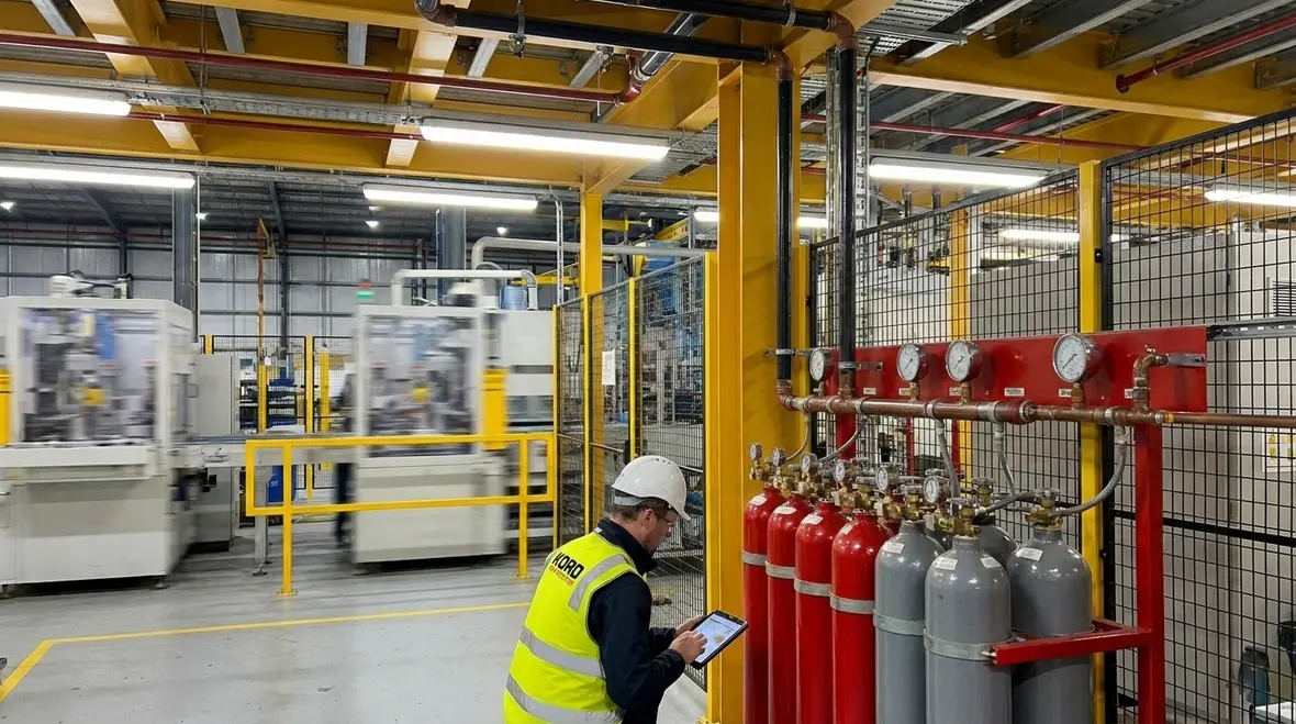 Industrial fire suppression systems in a manufacturing facility